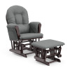 Baby Relax Huntington Nursery Glider & Ottoman, Brown Wood with Light Gray Microfiber Cushions, New in Box $299