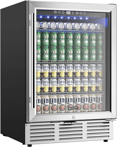 EUHOMY 24" Beverage Refrigerator, 180 Can Built-in Beverage Cooler, Under Counter Beer Fridge with Glass Door for Soda, Water, Wine, New in Box $699