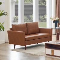 Ebern Designs Bobur 58.2''W Faux Leather Living Room Loveseat, Coffee Brown, New in Box $599