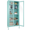 Inbox Zero Dalziel 27.6'' Wide 4 - Shelf Storage Cabinet with Glass Doors, Blue, New Shelf Pull $299