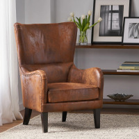 Williston Forge Adetola Upholstered Wingback Chair, Brown, New in Box $499