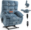Latitude Run Power Lift Recliner Chair with Massage & Lumbar Heat, Big and Tall, for Elderly, Oversized Dual Motor Lay Flat, Blue Chenille Fabric, USB Ports & 2 Side Pockets, On Working $699