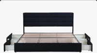 Latitude Run Brezzy Upholstered Storage Bed with Wingback, King Size, Black, New in Box $599