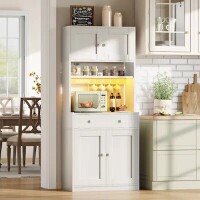 Furologee 71" Tall Hutch Kitchen Pantry Storage Cabinet with Storage Shelves with Hutch Doors Drawers, White, New in Box $399