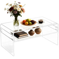 Ivy Bronx Freysteinn Acrylic Coffee Table, 2 Tiers Clear End Table with Storage Shelf, New in Box $399