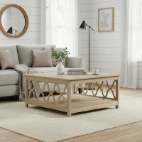 Laurel Foundry Modern Farmhouse Chessani Square Coffee Table with Storage, Knotty Oak, New in Box $399