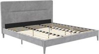 CosmoLiving Westerleigh Upholstered Platform Bed with Minimalist Tufted Headboard, Wooden Slat Support, No Box Spring Needed, Fabric Covered Legs, King, Light Gray Velvet, New in Box $599