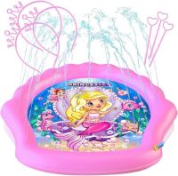 PRINCESSEA Emma Outdoor Splash Pad for Kids (70 Inch), Inflatable Sprinkler Mat with Wading Pool, Includes 3 Tiaras and Wands, Ages 12 Months and Up New in Box
