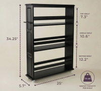 Rebrilliant Lavish Home 3-Tier Slim Rolling Storage Cart, Black New In Box $299