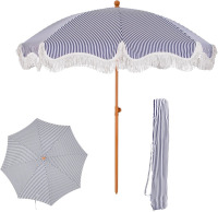 PHI VILLA 7ft Fringe Beach Umbrella White with Sand Anchor, Outdoor Patio White Portable Beach Umbrella for Sand with Tassels, Push Button Tilt & Carrying Bag, UPF 50+ New In Box $199