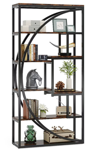 Tribesigns Rustic Brown Metal Bookcase ( 31.49-in W x 70.8-in H x 11.81-in D ) Finished New Shelf Pull $299