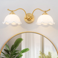 FOSHANTANGNIANG 22.44 in. 2-Light Gold Bathroom Vanity Light with Scalloped Flower Glass Shades, French Vintage Wall Sconce Hardwired Fixture for Mirror Bedroom Hallway, ETL Listed New In Box $299