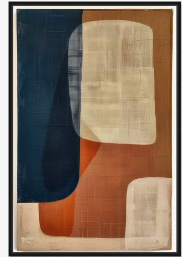 Art Remedy Blue And Cream II Canvas Midcentury Abstract Wall Art by Art Remedy, 46" H x 31" W New In Box 4499