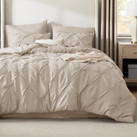 Bedsure Queen Comforter Set Beige, 3 Pieces, GentleSoft&trade; Pintuck Bed Set Gift for Family, All Season Down Alternative Comforter $199