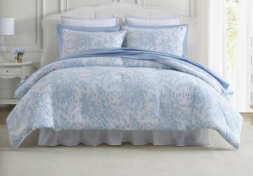 Laura Ashley 3-Piece Queen Size Bedford Reversible Cotton Blue Comforter Set $299