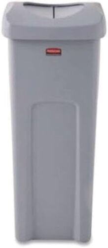 Rubbermaid Commercial RCP2143862 23 gal Universal Plastic Square Trash Can with Swing Lid Gray New In Box $299