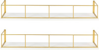 Kate and Laurel Benbrook 24 inch 2-Pack Wood and Metal Floating Wall Shelves, White and Gold New In Box $89