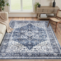 Bungalow Rose 9' x 12' Oriental Inspired Vintage Machine Washable Area Rug with Non-Slip Backing for High Traffic Area, Living Room, Bed Room, Kitchen, Hallway, Entryway Rug $399