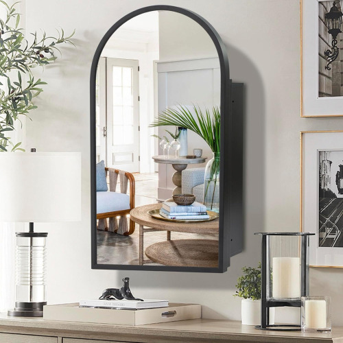 Movo Arched Black Medicine Cabinet with Mirror 16 x30 Inch | Metal Framed Bathroom Mirror Medicine Cabinet Wall Mounted, Recessed Medicine Cabinets for Bathroom with 2 Removable Shelves New In Box $299