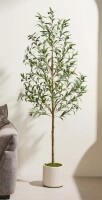 Primrue 6ft Artificial Olive Tree in Modern White Pot - Faux Potted Plant with Realistic Fruits & Dense Foliage for Scandi-Minimalist Home, Office & Apartment Decor New In Box $299