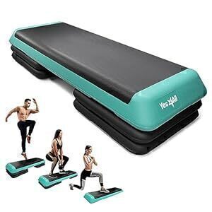 Yes4All Adjustable Workout Aerobic Exercise Step Platform Health Club Size with 4 Adjustable Risers Included and Extra Risers Options - Green Black New In Box $199