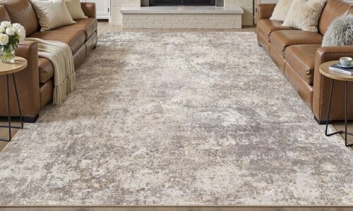 17 Stories 9' x 12' Dagmar Machine Washable Area Rug Abstract Modern Low Pile Indoor Carpet Neutral Non-Slip Backing Floor Mat for Bedroom Dining Room Farmhouse Home Office $399