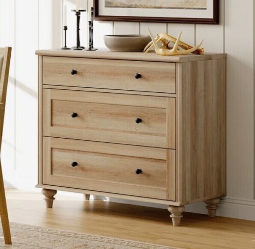 Charlton Home&reg; 3 Drawer Dresser for Bedroom, WAMPAT Dresser for Bedroom with 3 Drawers, Oak with Wide Chest of Drawers $499