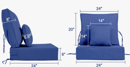 Latitude Run&reg; Outdoor Chair Cushions 24 x 24 x 6 Inch, Outdoor Replacement Cushion, 2-Piece Set Back & Seat Patio Cushions for Outdoor Furniture, Weather Resistant Patio Chair Cushions with Removable Cover and Straps, Navy New In Box $199