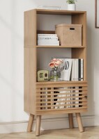 Safavieh Small Bookcase, 43" H Open Shelf Cube Bookshelf With Slatted Door, Mid-century Bookcase With 3 Cubes, Open Shelves Display Storage Cabinet For Living Room, Home Office, Oak New In Box $299