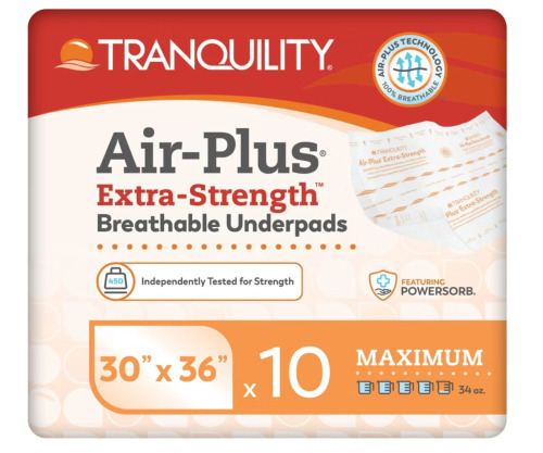 Tranquility AIR-Plus Breathable Disposable Underpads, 30" x 36", Extra Strength, 10-Count New