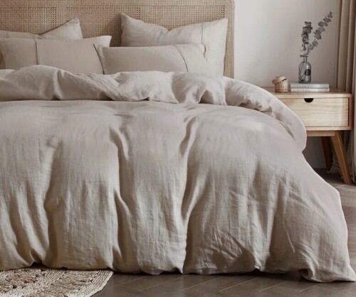 HYPREST 3-Piece King Size 100% French Linen Duvet Cover & Sham Set with Hidden Zipper and Corner Ties $299