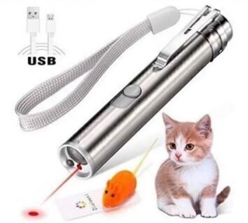 Dialeesi Laser Pointer for Cats USB Rechargeable, Cat Dog Interactive Lazer Toy, Pet Training Exercise Chaser Tool, 3 Mode - Red Light LED Flashlight UV Light with A Squeaky Mouse New Assorted