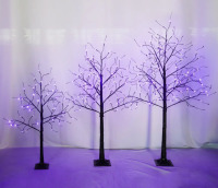 Red Barrel Studio&reg; 3 Pac Halloween Spooky Tree With Purple Lights, 4FT 5FT And 6FT, Lighted Black Tree For Halloween Decoration New In Box $199