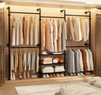 Rebrilliant 84"-128" Metal Pipe Clothing Rack Wall Mounted, Garment Rack $299