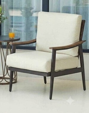 NATURAL EXPRESSIONS Patio Outdoor Chair Sofa, Wicker Back, Woodgrain Arm | Metal Patio Chair with Adjustable Feet, Natural Wood-garin Texture, 6" Removable Cushion New In Box $299