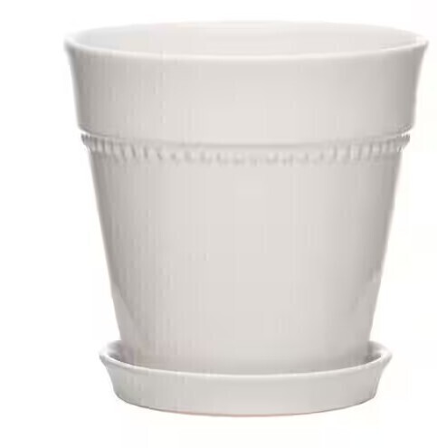 Southern Patio 7.9 in. Ravanaey Small Glossy White Ceramic Planter (7.9 in. D x 7.9 in. H) With Drainage Hole and attached saucer New $79