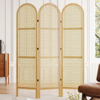 Svimi Room Dividers and Folding Privacy Screens, 5.6 Ft Double Hinged Rattan Partition Freestanding Wall Room Divider for Home - 3 Panel (Wood Color) New In Box $299