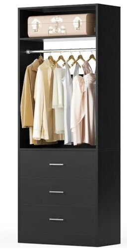 Kyrvo 24" Freestanding Closet Organizer System with Hanging Rod & Shelves,Heavy Duty Closet System with 3 Wood Drawers - Black $399