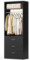 Kyrvo 24" Freestanding Closet Organizer System with Hanging Rod & Shelves,Heavy Duty Closet System with 3 Wood Drawers - Black $399