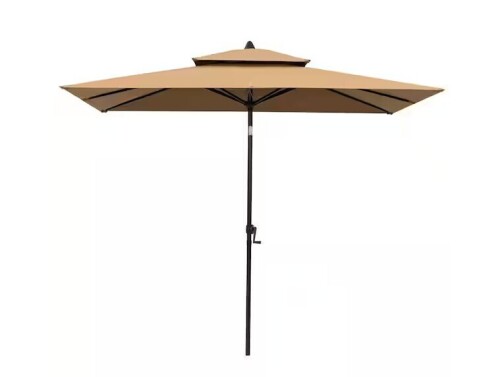 Pellebant Double Top 9 ft. x 5 ft. Rectangular Aluminum Market Crank and Tilt Patio Umbrella in Tan New In Box $299