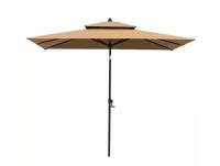 Pellebant Double Top 9 ft. x 5 ft. Rectangular Aluminum Market Crank and Tilt Patio Umbrella in Tan New In Box $299