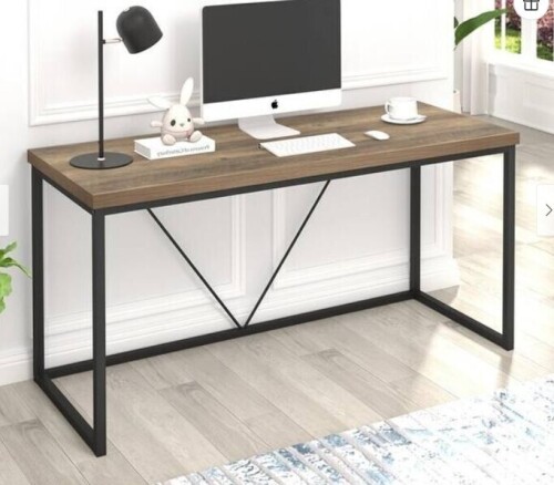 Inbox Zero Desk Industrial Style Writing Desk with Weathered Oak Top &amp; Black Metal Frame, 60" -Black New In Box $299