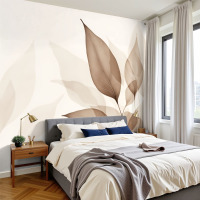 Red Barrel Studio&reg; Vintage Wall Mural Soft Brown Leaf Silhouettes Abstract 100"H x 144"W Peel and Stick Wallpaper Wall Decor for Bedroom Living Room Home Office / Superfresco Easy Calico Stone Wallpaper, 396 inches (L), 20.5 inches (W) New Assorted $199