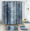 Williston Forge 4-Piece Set Blue Grey Distressed Texture Shower Curtain Set With Bath Mat, Rug & Toilet Lid Cover New $99