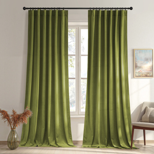 Ebern Designs Moss Green Velvet Curtains, Sound Reducing Room Darkening Velvet Drapes for Living Room/Bedroom, Rod Pocket Window Panels 84" Long, 52 inches Wide, 2 Panels, 52" x 96" $99