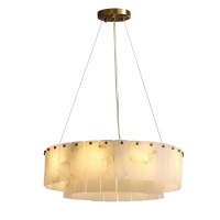 Red Barrel Studio&reg; 24" 9 - Light Drum Nature Alabaster Chandelier, Gold Chandelier New In Box $799