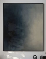 SIGNLEADER Extra Large Wall Art Fabric Print - Moody Blue and Beige Soft Gradient Abstract Artwork Decor for Living Room or Bedroom - "Frame Assembly Required (Unfinished Frame)" 72" H x 60" W New In Box $299