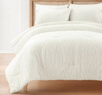 Lush D&eacute;cor 3pc Full/Queen Jacquard Wave Comforter Set Soft White: Elegant Bedding, Year-Round Use, Machine Washable $299