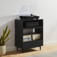 Crosley Furniture Liam Turntable Record Player Stand with Storage for Vinyl Records, Mid Century Modern, Black New In Box $299