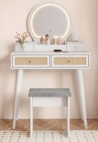 Wrought Studio&trade; Iesa Boho Natural Rattan Vanity with LED Mirror and Stool $599